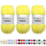 HobbyMia Velvet - Chenille Yarn for Crocheting - 100g / 132yds - (6) Super Bulky - Fluffy Yarn for Crocheting - Baby Blanket, Amigurumi, Shawl (Yellow - Lemon, 3 Skeins)