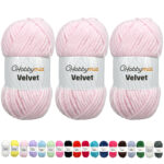 HobbyMia Velvet - Chenille Yarn for Crocheting - 100g / 132yds - (6) Super Bulky - Fluffy Yarn for Crocheting - Baby Blanket, Amigurumi, Shawl (Pink - Light Pink, 3 Skeins)