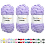 HobbyMia Velvet - Chenille Yarn for Crocheting - 100g / 132yds - (6) Super Bulky - Fluffy Yarn for Crocheting - Baby Blanket, Amigurumi, Shawl (Purple - London Hue, 3 Skeins)