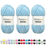 HobbyMia Velvet - Chenille Yarn for Crocheting - 100g / 132yds - (6) Super Bulky - Fluffy Yarn for Crocheting - Baby Blanket, Amigurumi, Shawl (Blue - Baby Blue, 3 Skeins)