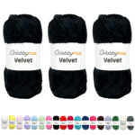 HobbyMia Velvet - Chenille Yarn for Crocheting - 100g / 132yds - (6) Super Bulky - Fluffy Yarn for Crocheting - Baby Blanket, Amigurumi, Shawl (Black, 3 Skeins)