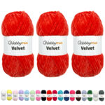 HobbyMia Velvet - Chenille Yarn for Crocheting - 100g / 132yds - (6) Super Bulky - Fluffy Yarn for Crocheting - Baby Blanket, Amigurumi, Shawl (Orange - Neon Orange, 3 Skeins)