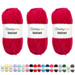 HobbyMia Velvet - Chenille Yarn for Crocheting - 100g / 132yds - (6) Super Bulky - Fluffy Yarn for Crocheting - Baby Blanket, Amigurumi, Shawl (Pink - Neon Pink, 3 Skeins)