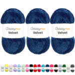 HobbyMia Velvet - Chenille Yarn for Crocheting - 100g / 132yds - (6) Super Bulky - Fluffy Yarn for Crocheting - Baby Blanket, Amigurumi, Shawl (Blue - Navy Blue, 3 Skeins)