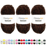 HobbyMia Velvet - Chenille Yarn for Crocheting - 100g / 132yds - (6) Super Bulky - Fluffy Yarn for Crocheting - Baby Blanket, Amigurumi, Shawl (Brown - Dark Coffee, 3 Skeins)