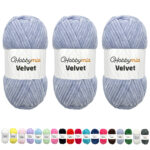 HobbyMia Velvet - Chenille Yarn for Crocheting - 100g / 132yds - (6) Super Bulky - Fluffy Yarn for Crocheting - Baby Blanket, Amigurumi, Shawl (Blue - Ice Blue, 3 Skeins)