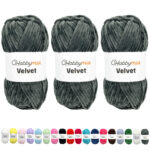 HobbyMia Velvet - Chenille Yarn for Crocheting - 100g / 132yds - (6) Super Bulky - Fluffy Yarn for Crocheting - Baby Blanket, Amigurumi, Shawl (Gray - Dark Gray, 3 Skeins)